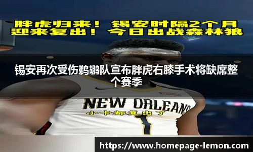 锡安再次受伤鹈鹕队宣布胖虎右膝手术将缺席整个赛季